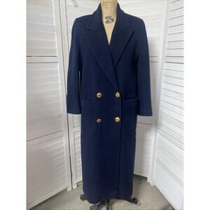 Vintage 1980’s Women’s JH Collectible Full Length Navy Blue Wool Trench Coat S/M